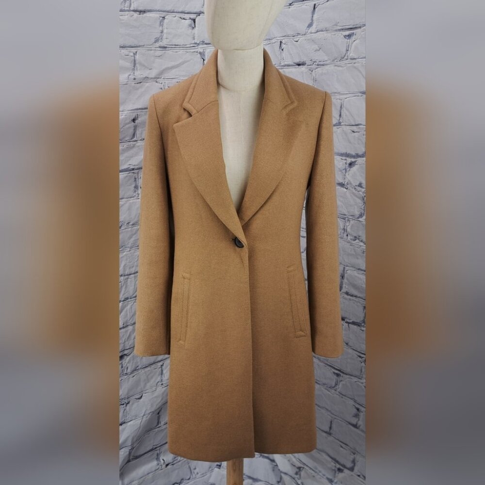 Zara Camel Single-Breasted Wool-Blend Trench Coat